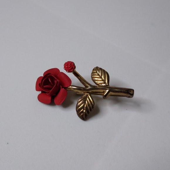 Vintage Little Metal Red Rose Brooch - Picture 5 of 14